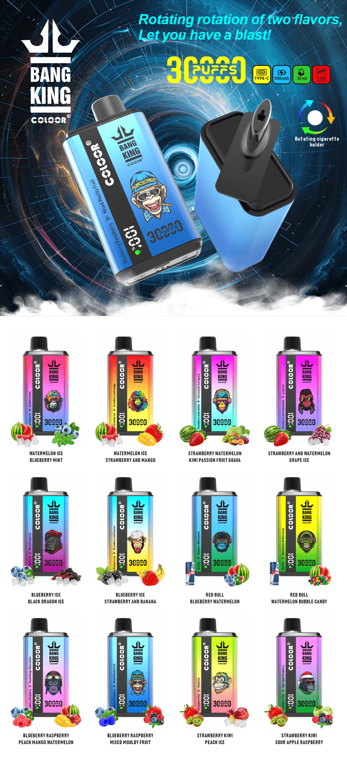 Bang King Coloor 30000 Puffs | Buy 50, Get 10 Free | Huge Capacity 24 Bang King Coloor 30000 Puffs | Buy 50, Get 10 Free | Huge Capacity