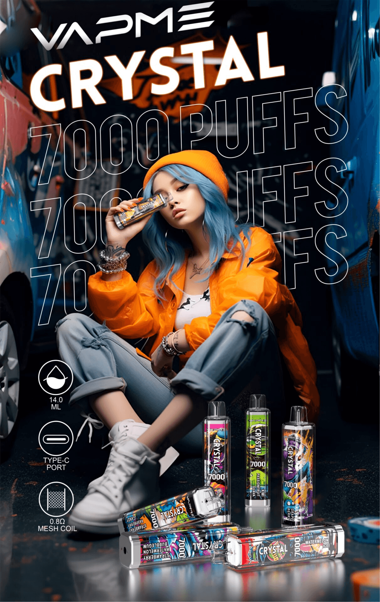 VAPME Crystal 7000 Puffs Rechargeable Disposable Vape Dual Mesh Coil Adjustable Airflow Wholesale Bulk Purchase 24 VAPME Crystal 7000 Puffs Disposable Vape - 30 Flavor Options, 2%/5% Nicotine, Type-C Rechargeable for Wholesale