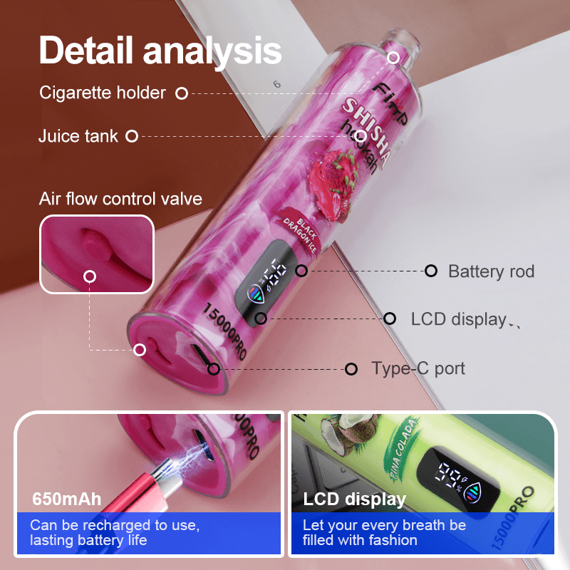 FIHP Shisha Hookah 15000 Pro Puffs Disposable Vape – 6mg Low Nicotine, Rechargeable, Bulk Wholesale